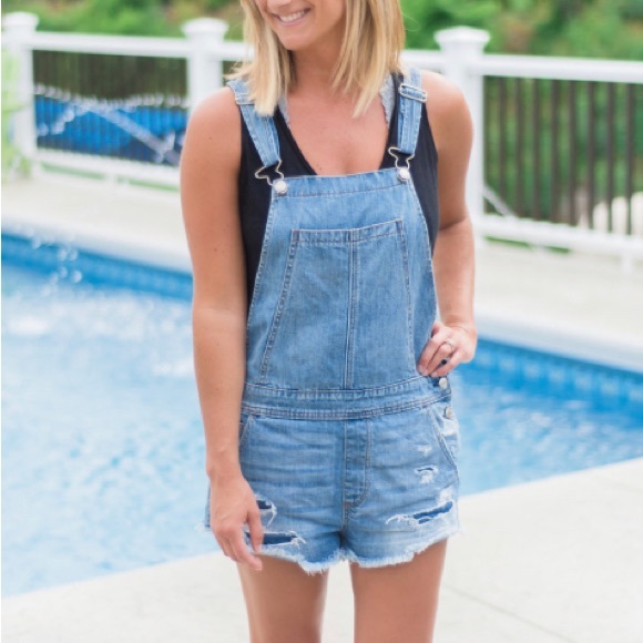 American Eagle Distressed Denim Shorts Overalls Size XS - Picture 7 of 10